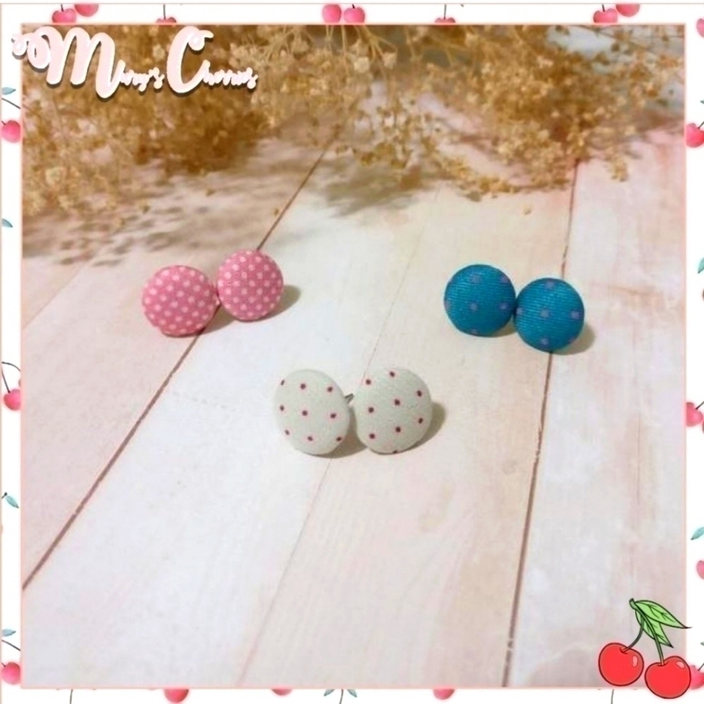 🍒 Fabric Polka Dot Button Earrings
